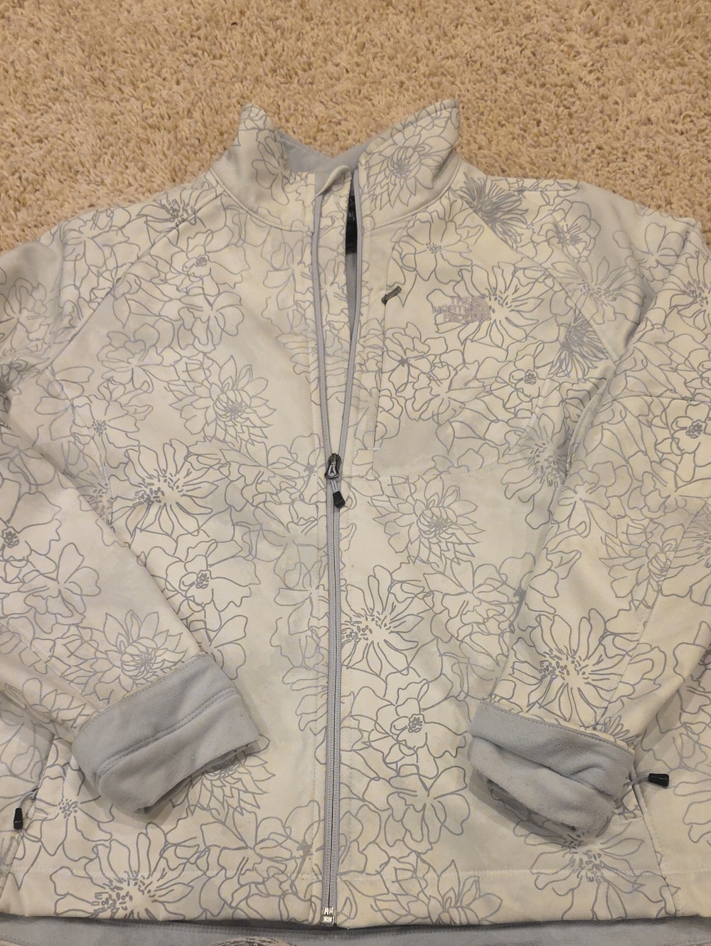 The North Face Womens Apex Bionic II Light Gray/White Floral Zip-Up Jacket Sz XL